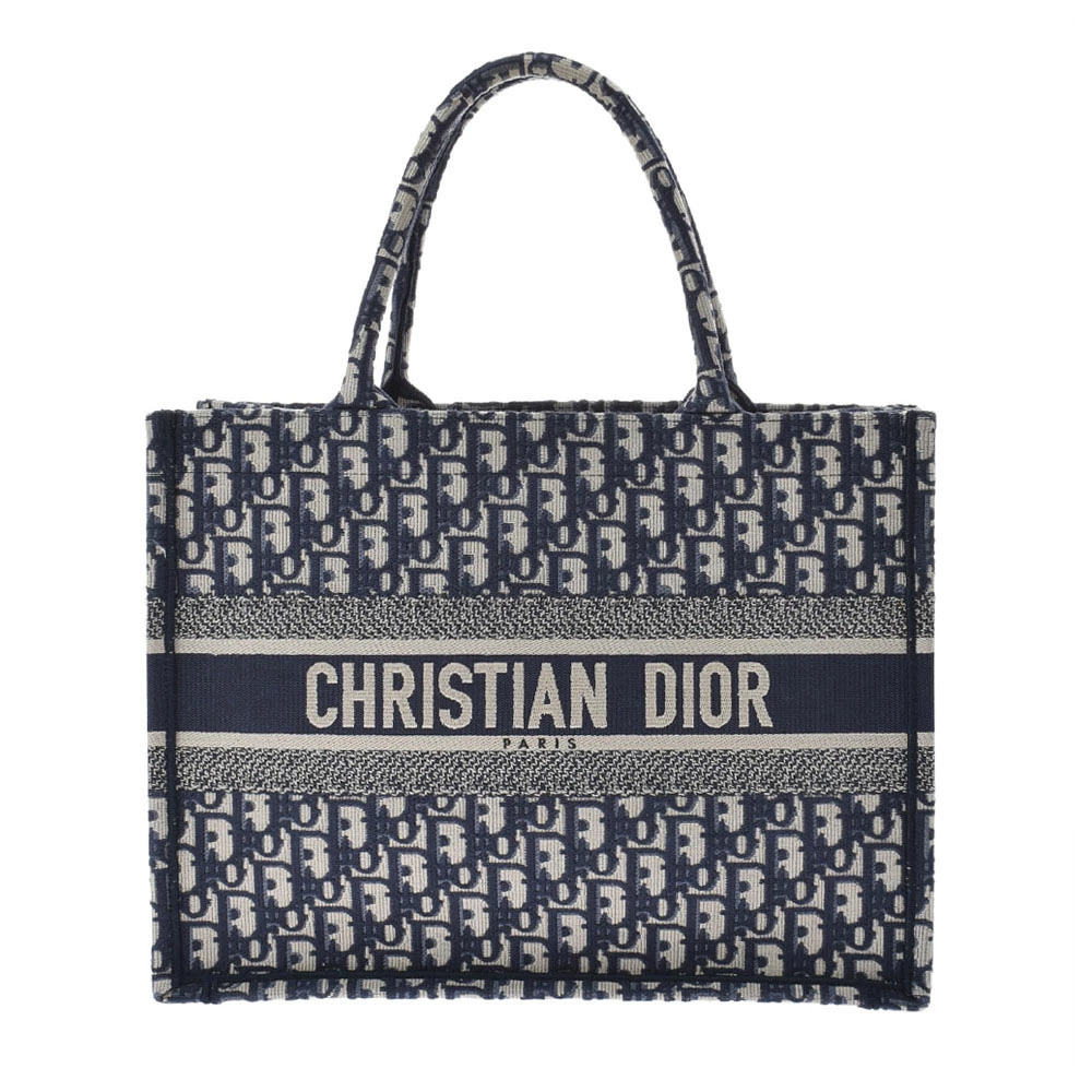 CHRISTIAN DIOR Book Tote Bag Navy Blue Canvas Handbag